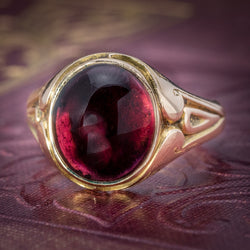 Antique Victorian Cabochon Garnet Ring 15ct Gold Dated 1868 cover