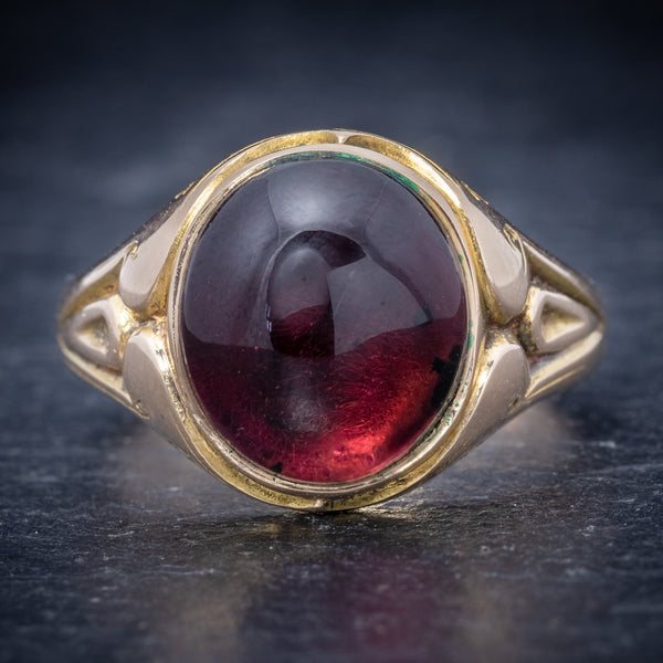 Antique Victorian Cabochon Garnet Ring 15ct Gold Dated 1868 front