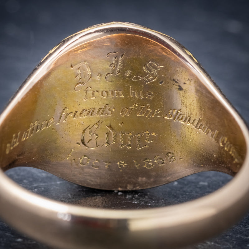 Antique Victorian Cabochon Garnet Ring 15ct Gold Dated 1868 inscription