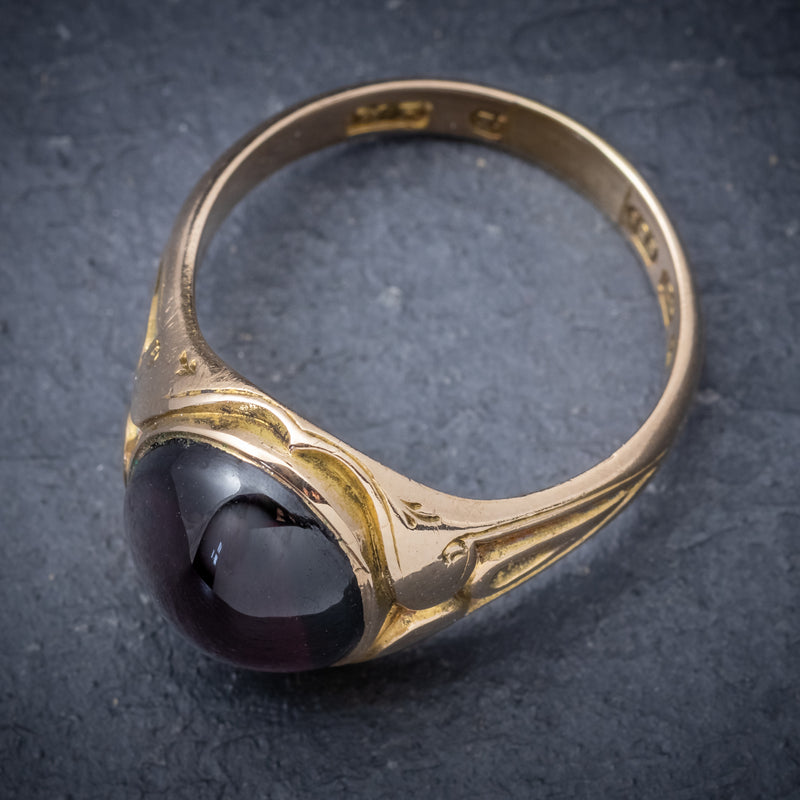 Antique Victorian Cabochon Garnet Ring 15ct Gold Dated 1868 top