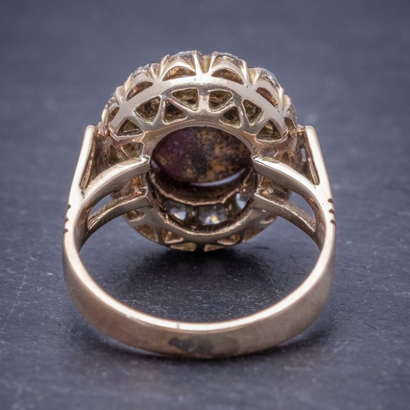 Antique Victorian Cabochon Star Ruby Diamond Ring 3ct Ruby Circa 1880 BACK