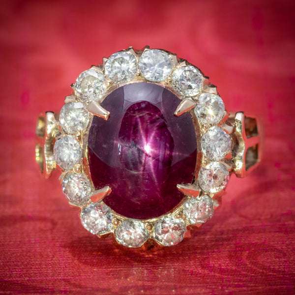 Antique Victorian Cabochon Star Ruby Diamond Ring 3ct Ruby Circa 1880 COVER