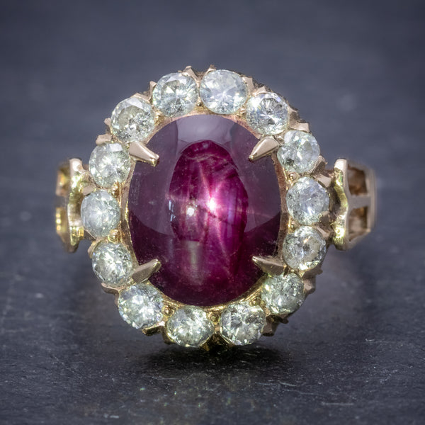Antique Victorian Cabochon Star Ruby Diamond Ring 3ct Ruby Circa 1880 FRONT