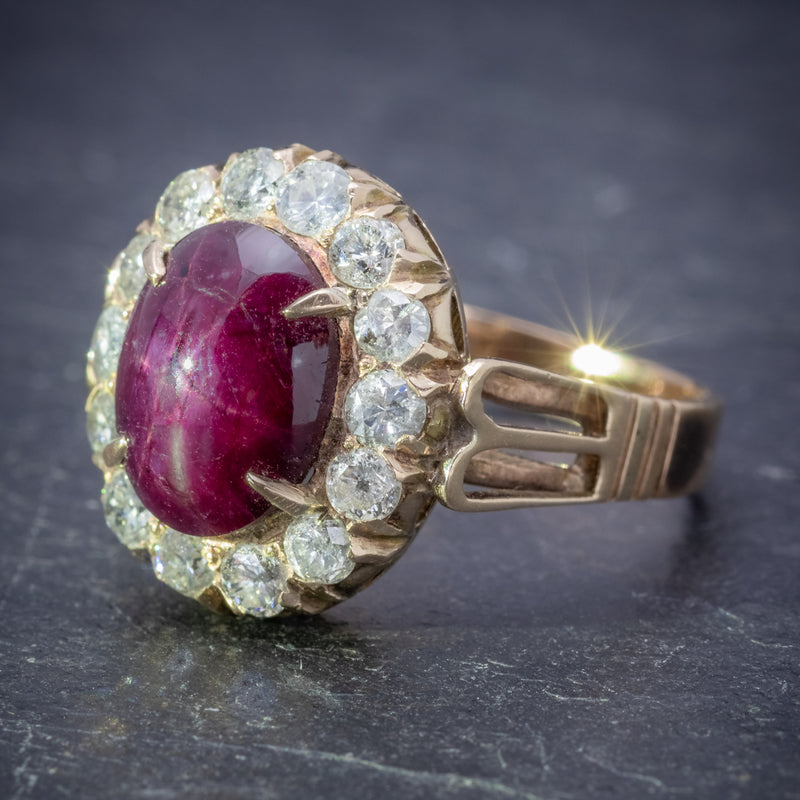 Antique Victorian Cabochon Star Ruby Diamond Ring 3ct Ruby Circa 1880 SIDE