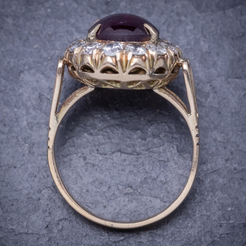 Antique Victorian Cabochon Star Ruby Diamond Ring 3ct Ruby Circa 1880 TOP