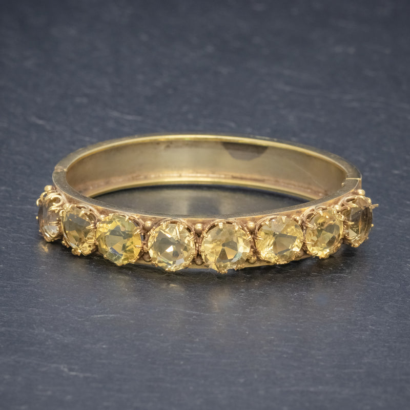 ANTIQUE VICTORIAN CITRINE BANGLE SILVER 18CT GOLD GILT CIRCA 1900 FRONT