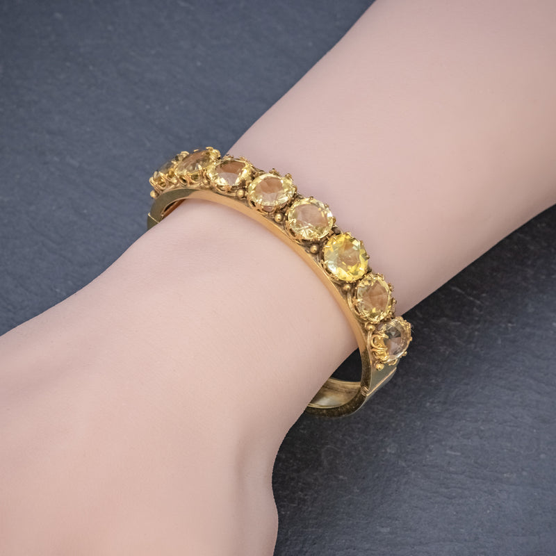 ANTIQUE VICTORIAN CITRINE BANGLE SILVER 18CT GOLD GILT CIRCA 1900 HAND