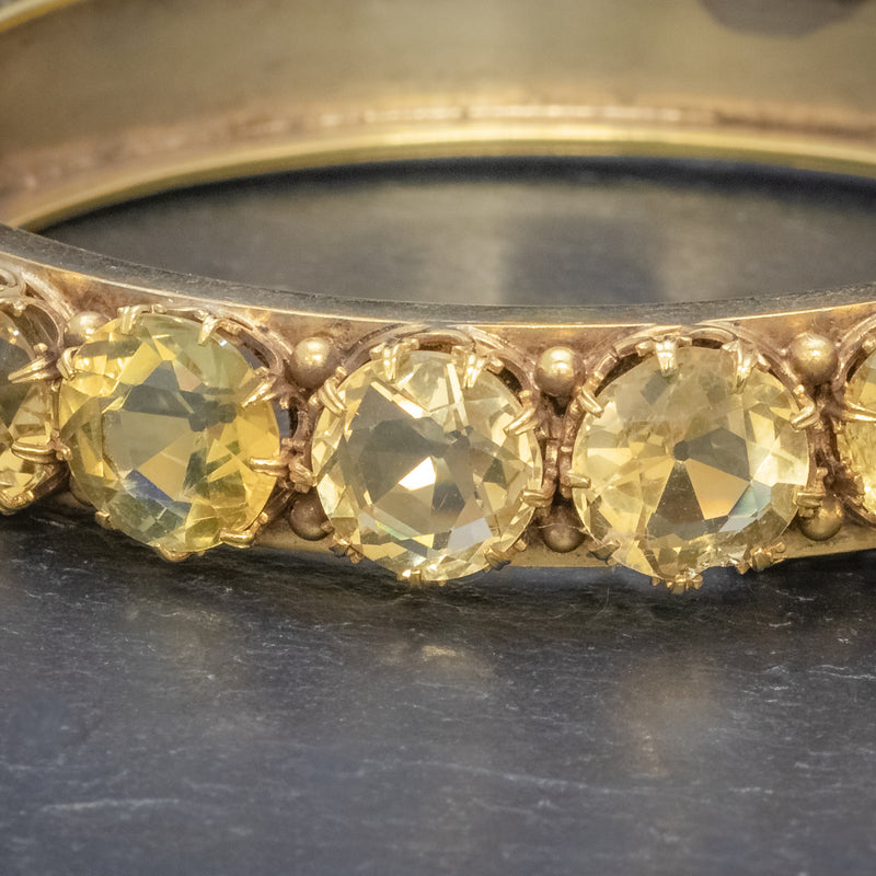 ANTIQUE VICTORIAN CITRINE BANGLE SILVER 18CT GOLD GILT CIRCA 1900 STONES