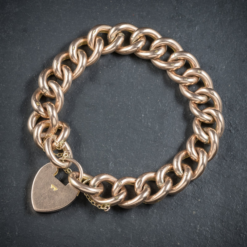 Antique Victorian Curb Bracelet 9ct Gold Heart Padlock Circa 1900 back