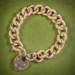 Antique Victorian Curb Bracelet 9ct Gold Heart Padlock Circa 1900 cover