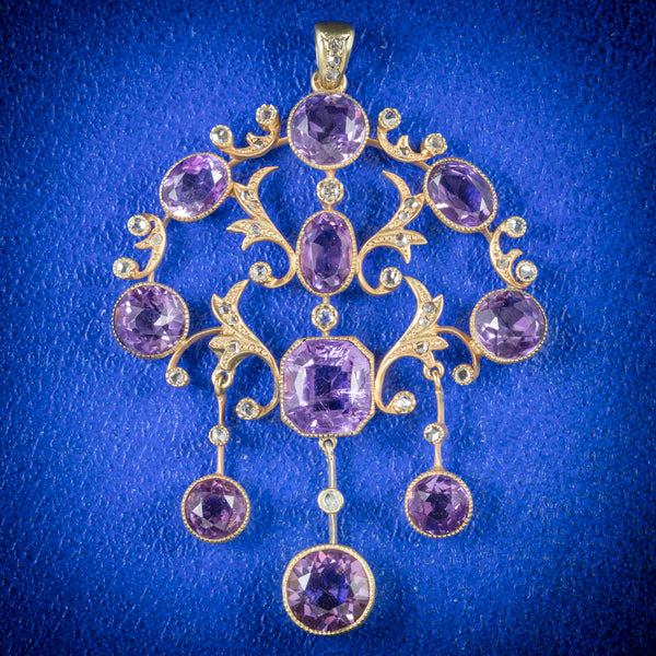 ANTIQUE VICTORIAN DIAMOND AMETHYST PENDANT 18CT GOLD CIRCA 1890 COVER