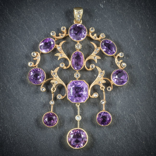 ANTIQUE VICTORIAN DIAMOND AMETHYST PENDANT 18CT GOLD CIRCA 1890 FRONT