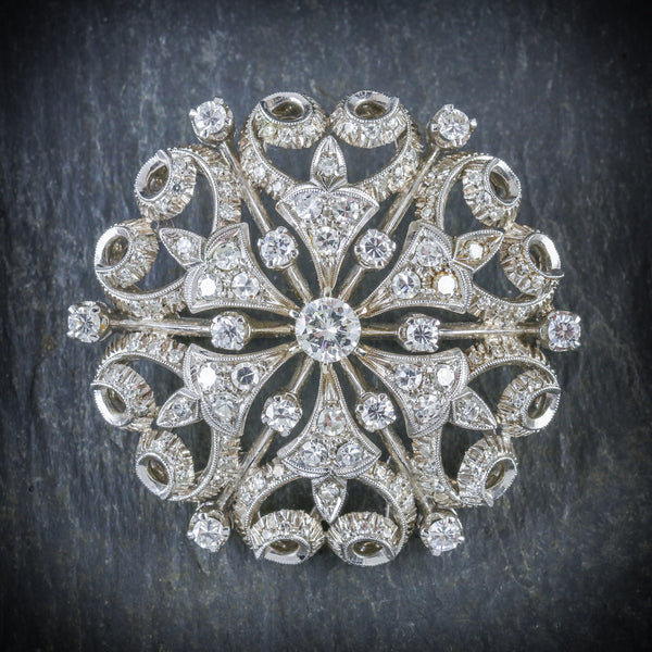 ANTIQUE VICTORIAN DIAMOND BROOCH 18CT WHITE GOLD CIRCA 1900 FRONT