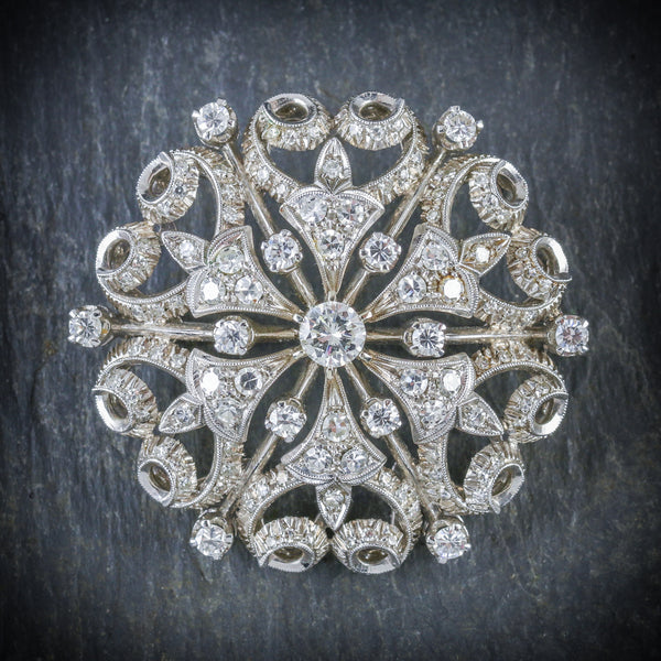 ANTIQUE VICTORIAN DIAMOND BROOCH 18CT WHITE GOLD CIRCA 1900 FRONT