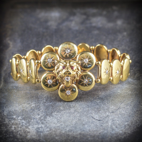 ANTIQUE VICTORIAN DIAMOND LION BRACELET 18CT GOLD CIRCA 1860 FRONT