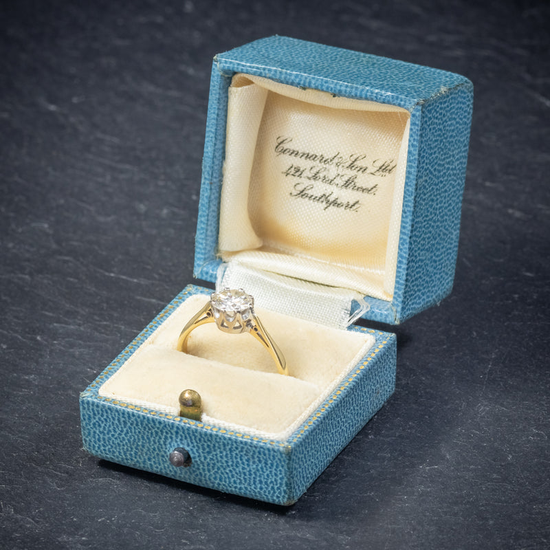 Antique Victorian Diamond Solitaire Engagement Ring 18ct Gold Circa 1900 box