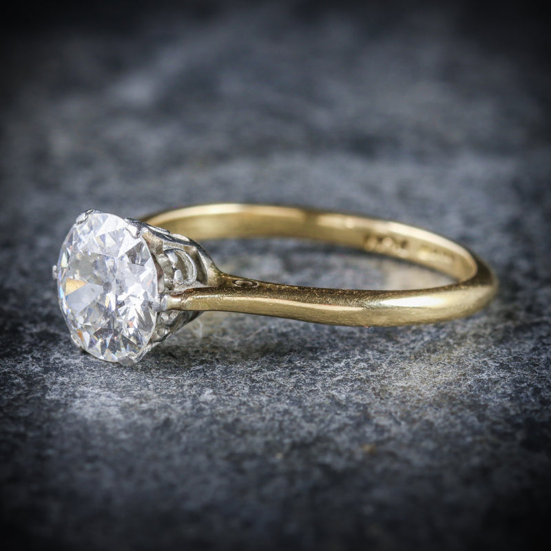ANTIQUE VICTORIAN DIAMOND SOLITAIRE RING 1.60CT SIDE
