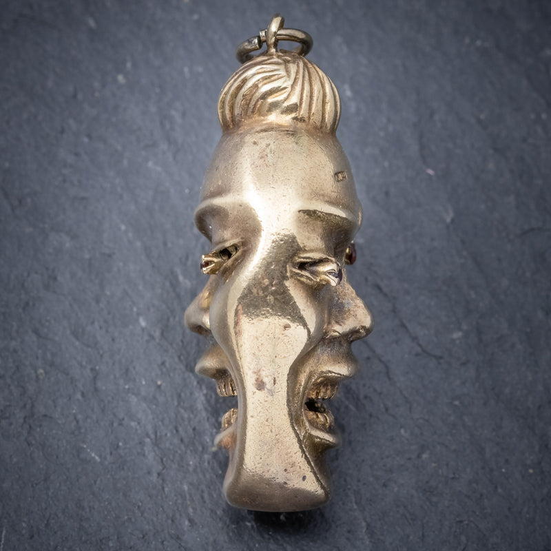 Antique Victorian Double-Sided Face Pendant 9ct Gold Circa 1900  2 sided