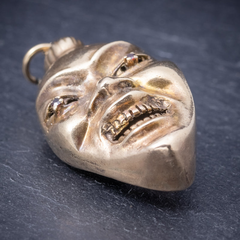 Antique Victorian Double-Sided Face Pendant 9ct Gold Circa 1900  side