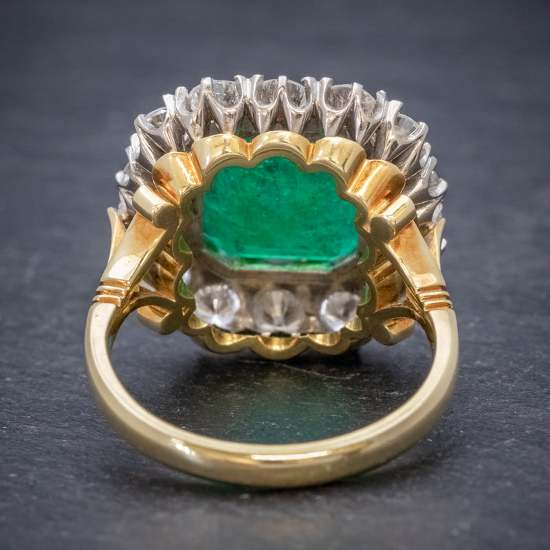 Antique Victorian Emerald Diamond Cluster Ring 18ct Gold 4.50ct Emerald Circa 1900 BACK