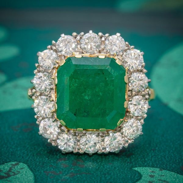 Antique Victorian Emerald Diamond Cluster Ring 18ct Gold 4.50ct Emerald Circa 1900 COVER