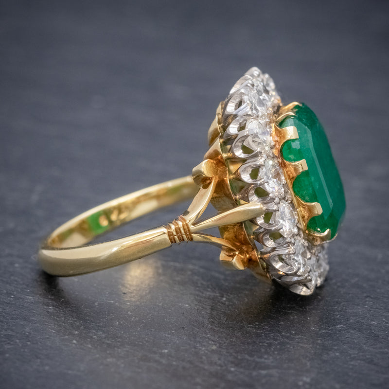 Antique Victorian Emerald Diamond Cluster Ring 18ct Gold 4.50ct Emerald Circa 1900 SIDE2