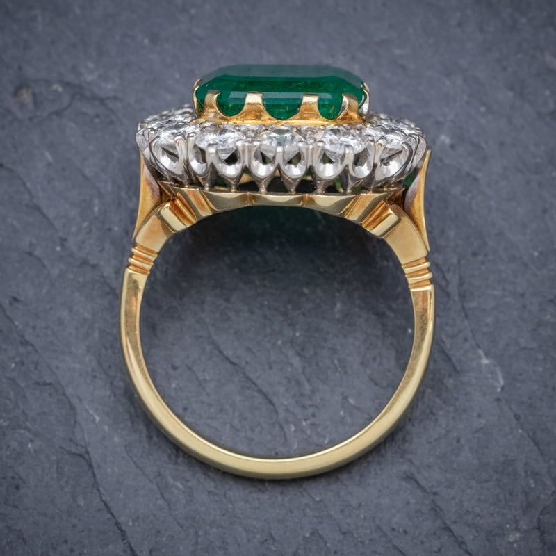 Antique Victorian Emerald Diamond Cluster Ring 18ct Gold 4.50ct Emerald Circa 1900 TOP