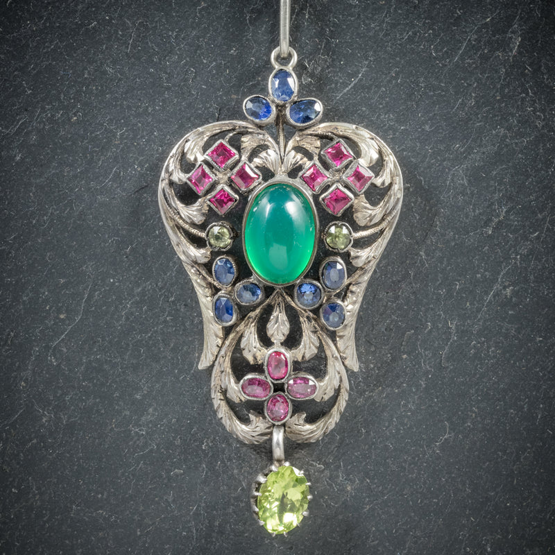 Antique Victorian Emerald Ruby Sapphire Pendant Necklace Circa 1880 PENDANT