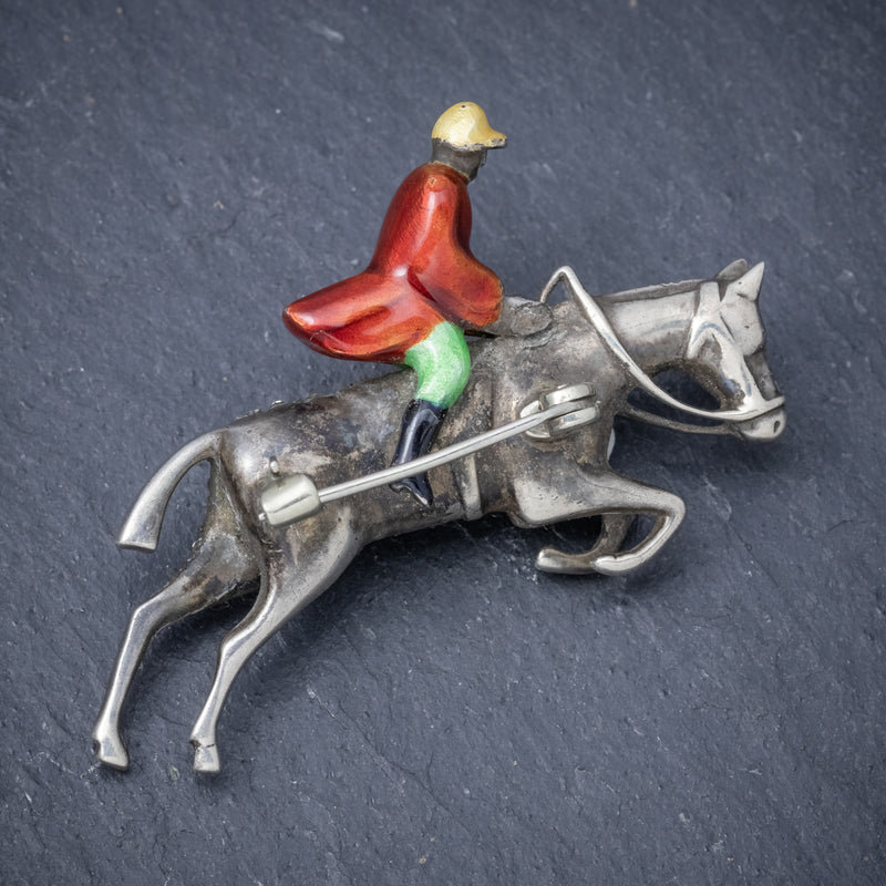 Antique Victorian Equestrian Horse Riding Brooch Silver Paste Circa 1900 BACK