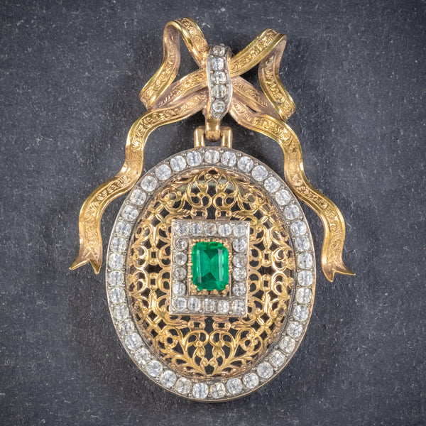 ANTIQUE VICTORIAN FRENCH 18CT GOLD GILT PASTE STONE LOCKET CIRCA 1900 FRONT