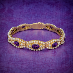 ANTIQUE VICTORIAN FRENCH BRACELET AMETHYST DIAMOND PEARL 18CT GOLD CIRCA 1900 COVER