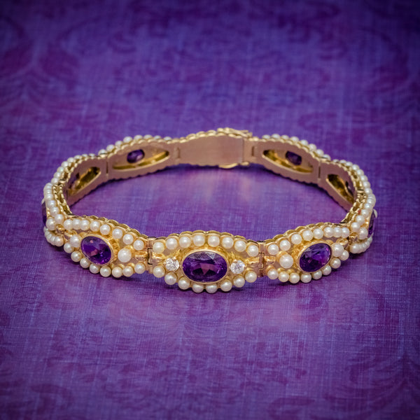 ANTIQUE VICTORIAN FRENCH BRACELET AMETHYST DIAMOND PEARL 18CT GOLD CIRCA 1900 COVER