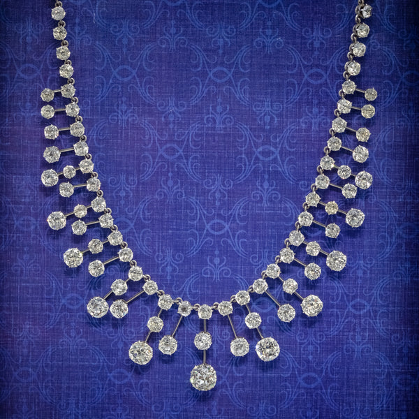 ANTIQUE VICTORIAN FRENCH GARLAND NECKLACE SILVER OLD CUT PASTE CIRCA 1860 BOXED COVER