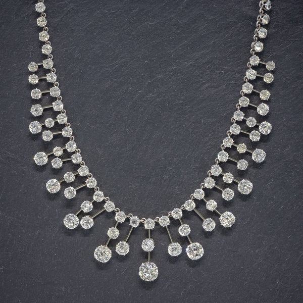 ANTIQUE VICTORIAN FRENCH GARLAND NECKLACE SILVER OLD CUT PASTE CIRCA 1860 BOXED FRONT