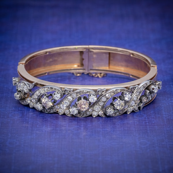 ANTIQUE VICTORIAN FRENCH DIAMOND BANGLE 18CT ROSE GOLD CIRCA 1900 COVER