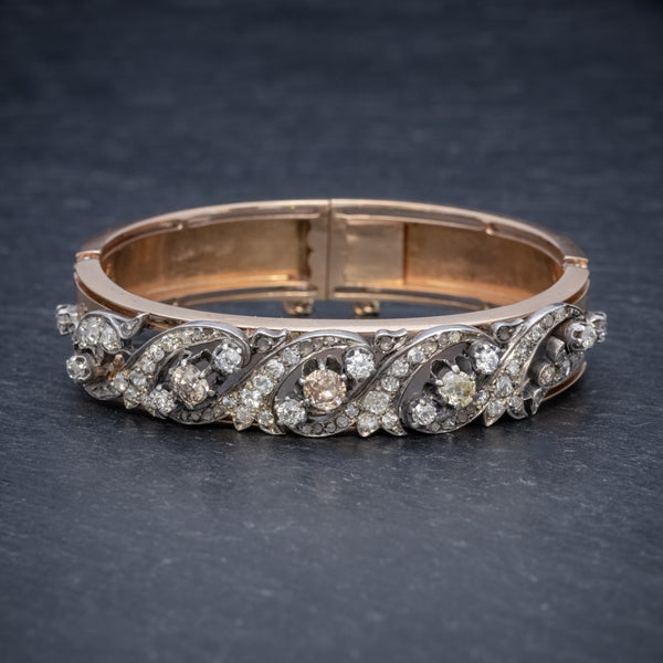 ANTIQUE VICTORIAN FRENCH DIAMOND BANGLE 18CT ROSE GOLD CIRCA 1900  FRONT