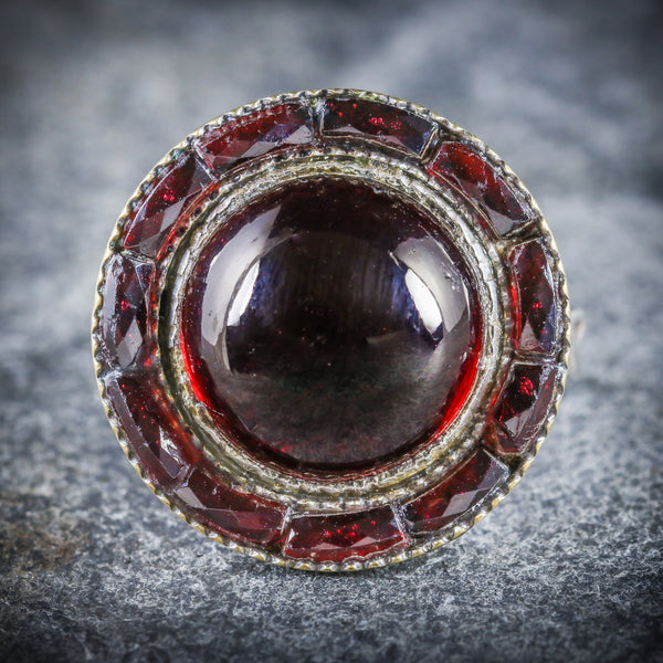ANTIQUE VICTORIAN FRENCH GARNET RING SILVER CIRCA 1890 FRONT