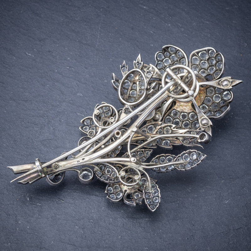 Antique Victorian French Trembler Flower Brooch Paste Stone Silver Circa 1900 back