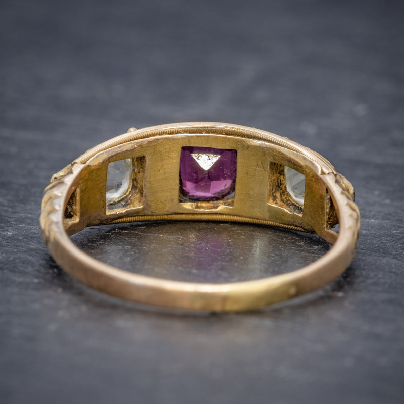 ANTIQUE VICTORIAN GARNET QUARTZ CLUSTER RING 15CT GOLD CIRCA 1900 BACK