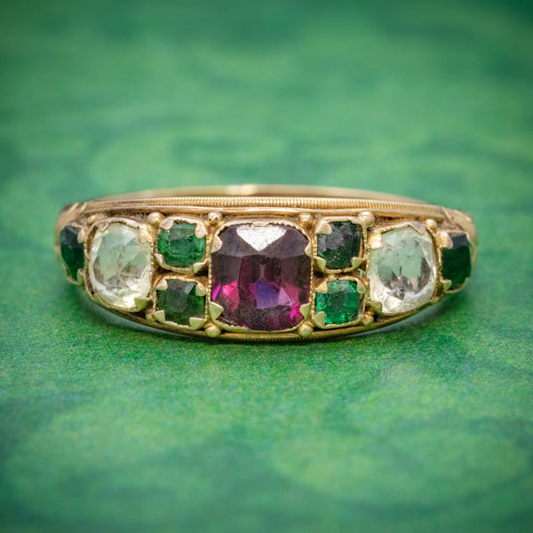 ANTIQUE VICTORIAN GARNET QUARTZ CLUSTER RING 15CT GOLD CIRCA 1900 COVER
