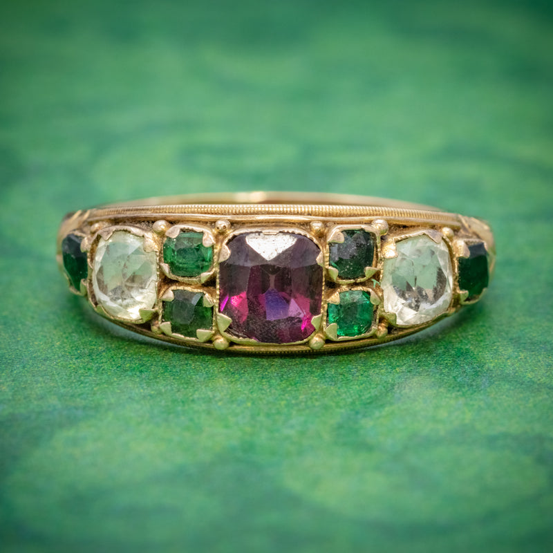 ANTIQUE VICTORIAN GARNET QUARTZ CLUSTER RING 15CT GOLD CIRCA 1900 COVER