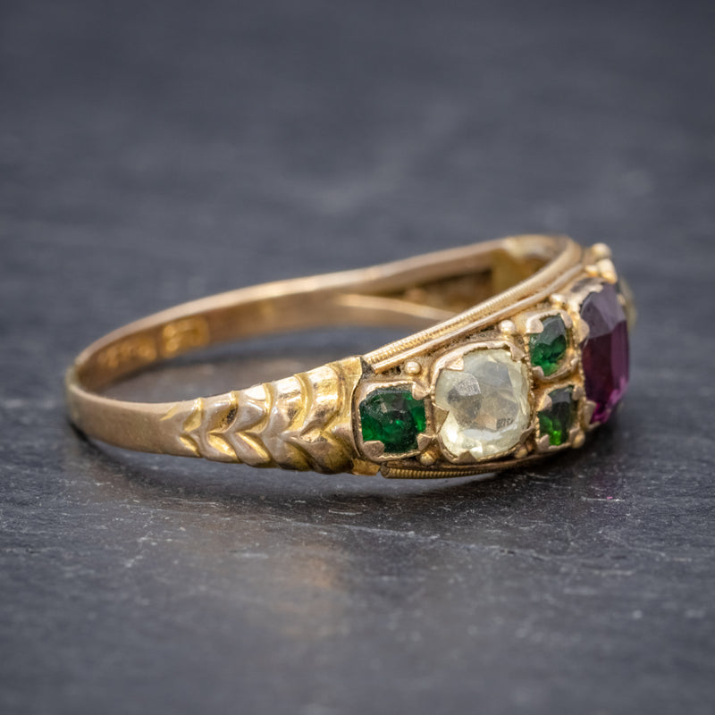 ANTIQUE VICTORIAN GARNET QUARTZ CLUSTER RING 15CT GOLD CIRCA 1900 SIDE2