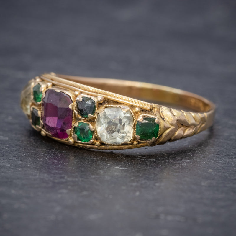 ANTIQUE VICTORIAN GARNET QUARTZ CLUSTER RING 15CT GOLD CIRCA 1900 SIDE