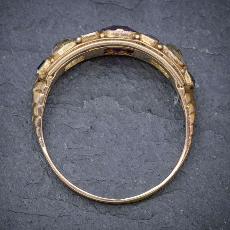 ANTIQUE VICTORIAN GARNET QUARTZ CLUSTER RING 15CT GOLD CIRCA 1900 TOP