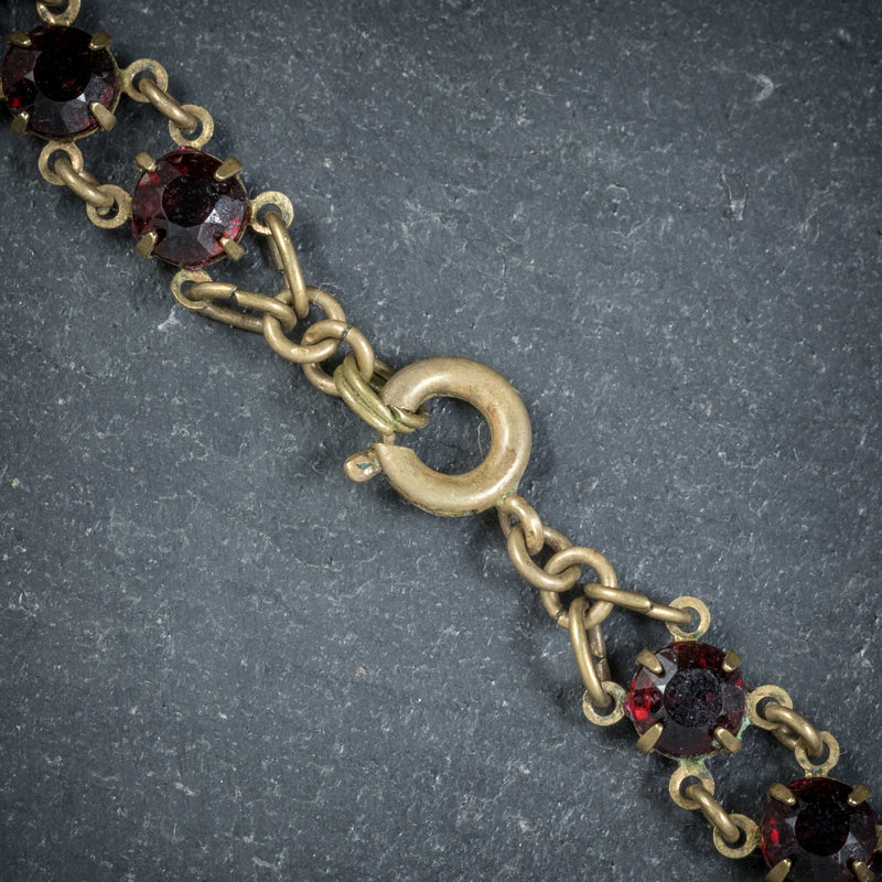 ANTIQUE VICTORIAN GLASS GARNET RIVIERE NECKLACE CIRCA 1900 clasp