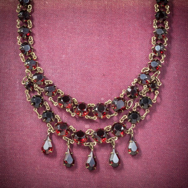 ANTIQUE VICTORIAN GLASS GARNET RIVIERE NECKLACE CIRCA 1900 COVER