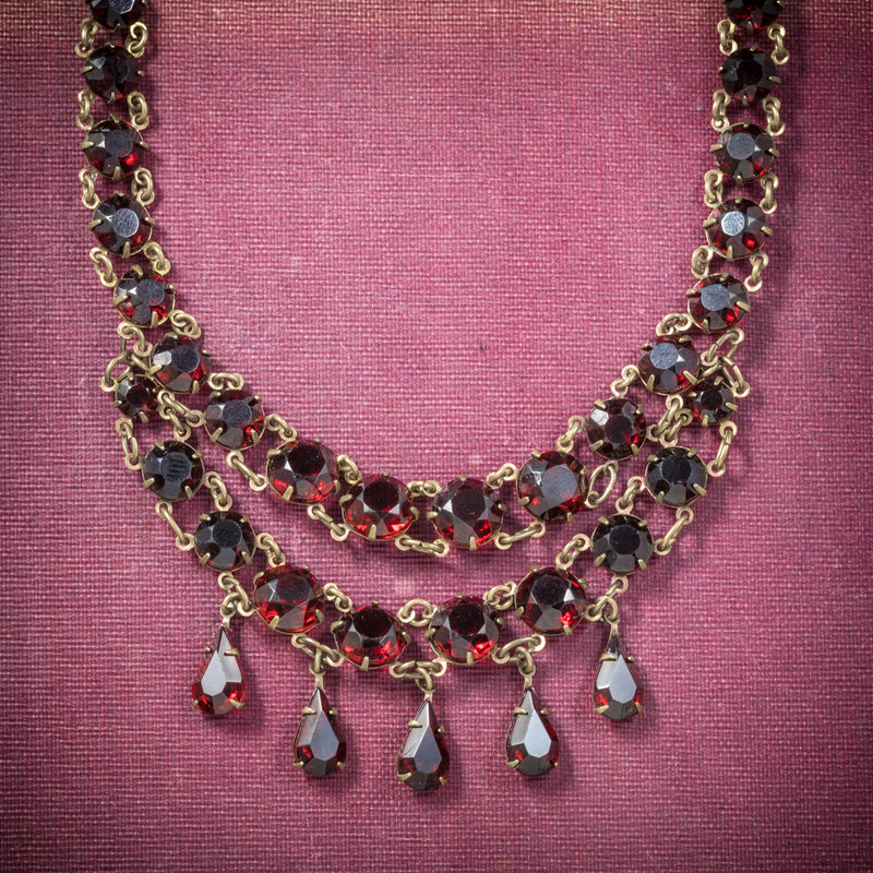 ANTIQUE VICTORIAN GLASS GARNET RIVIERE NECKLACE CIRCA 1900 COVER