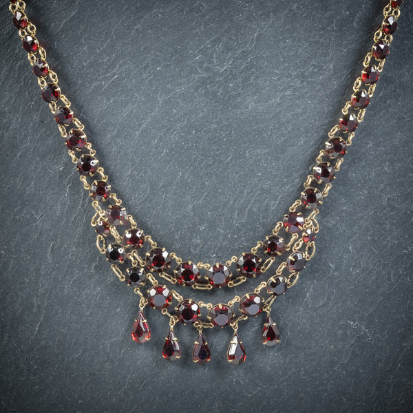 ANTIQUE VICTORIAN GLASS GARNET RIVIERE NECKLACE CIRCA 1900 front