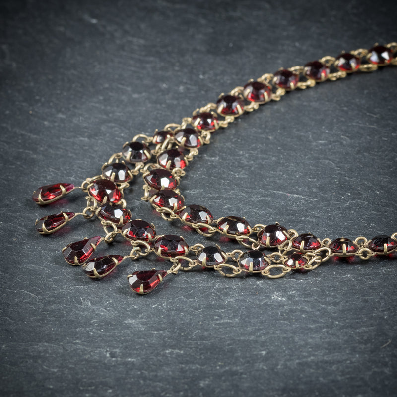 ANTIQUE VICTORIAN GLASS GARNET RIVIERE NECKLACE CIRCA 1900 side