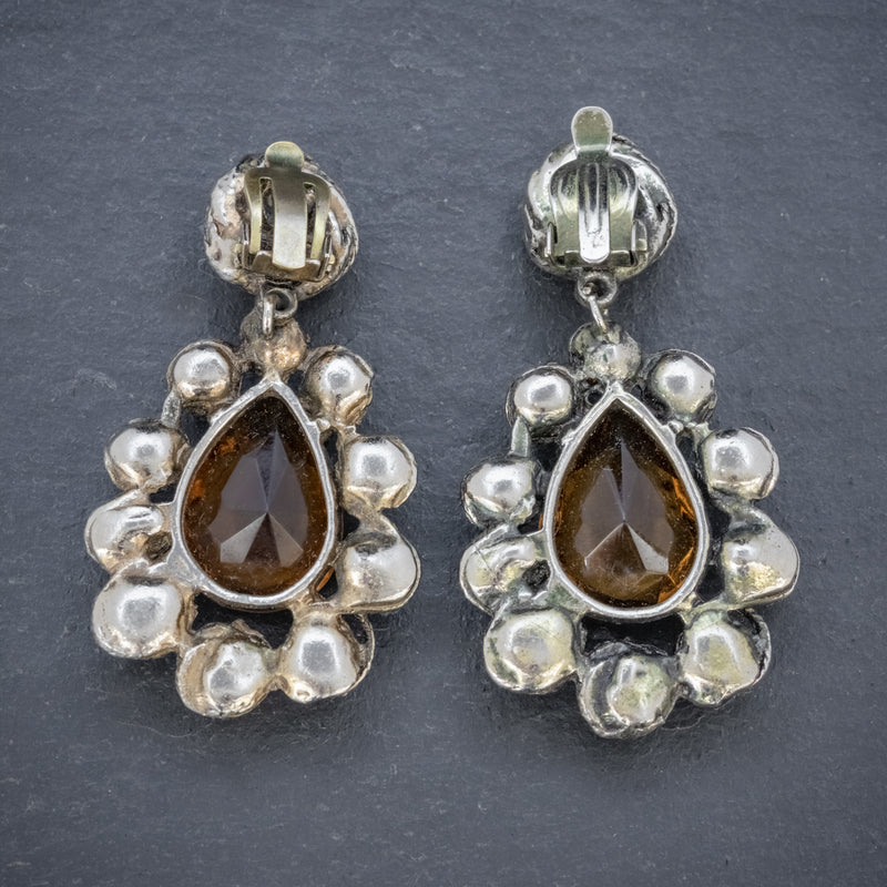 ANTIQUE VICTORIAN GOLDEN PASTE DROP EARRINGS CIRCA 1880 BACK